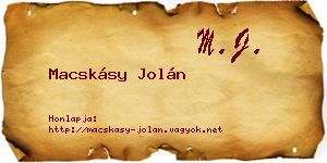 Macskásy Jolán névjegykártya